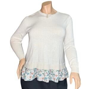 Time and Tru Fine Knit Long Sleeve Crewneck Cream Asymmetric Size L